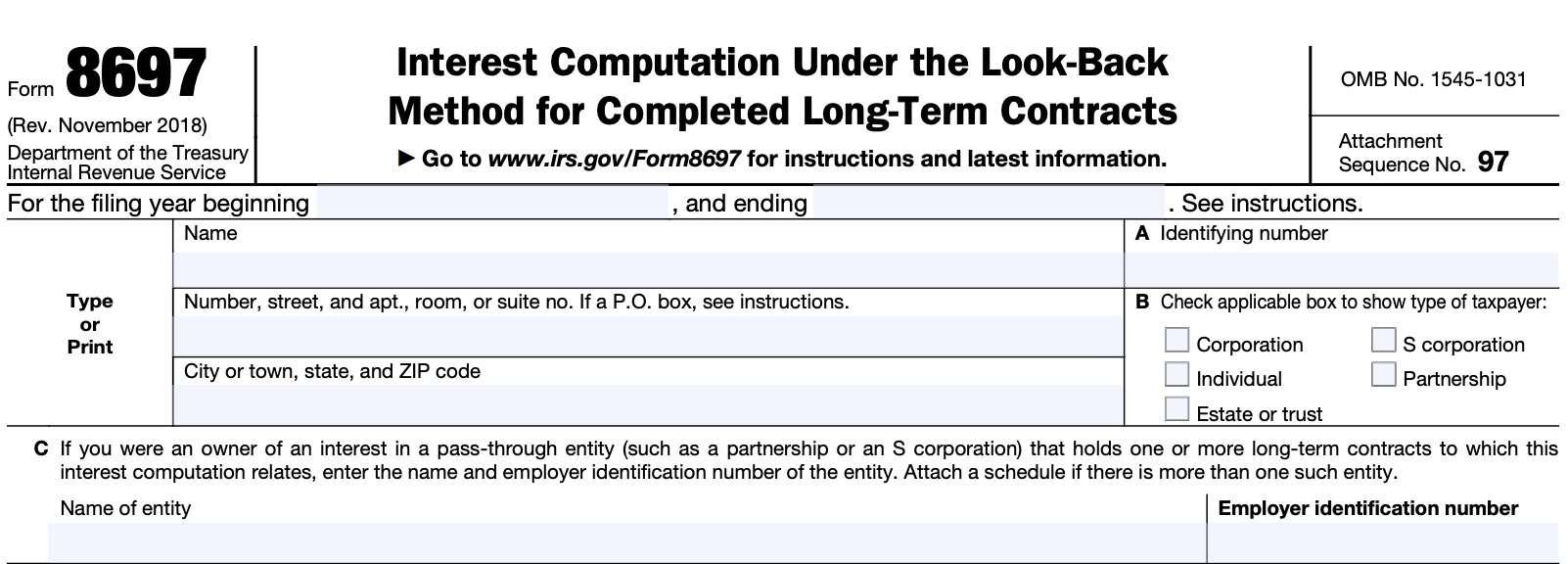 irs form 8697, interest computation under the look-back method for completed long-term contracts
