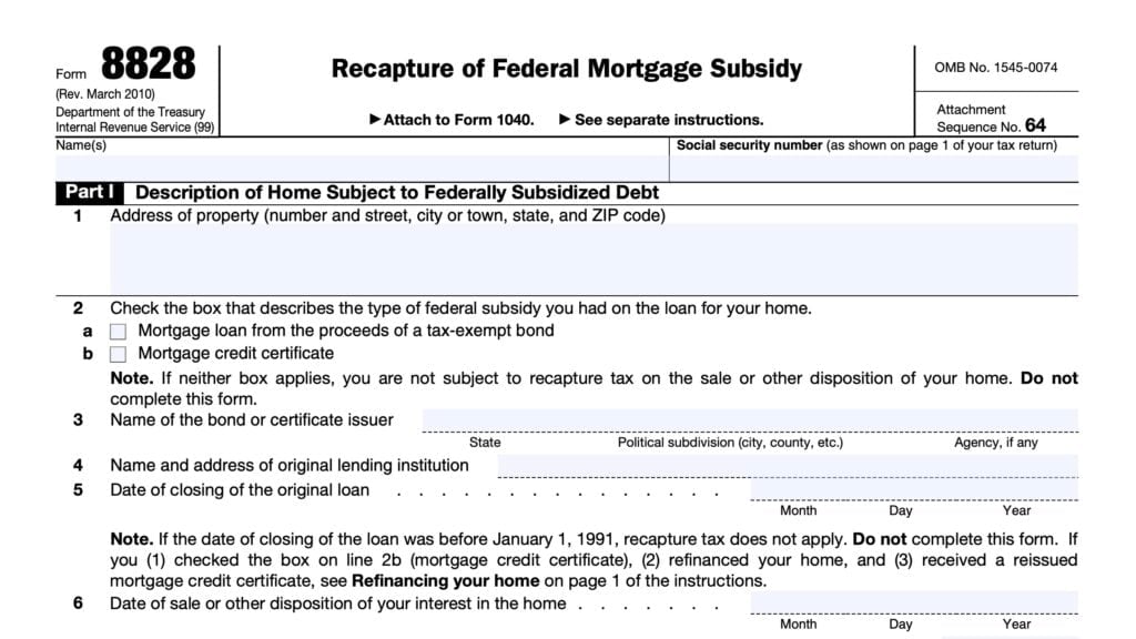 irs form 8828, recapture of federal mortgage subsidy