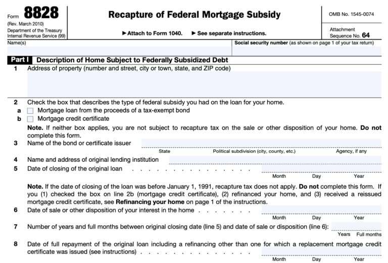 IRS Form 8828 Instructions Federal Mortgage Subsidy Recapture