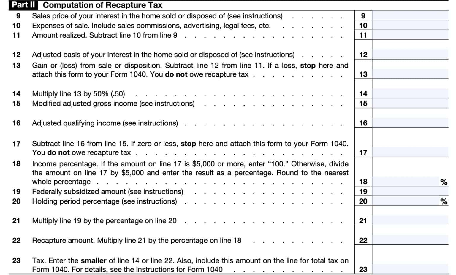 IRS Form 8828 Instructions Federal Mortgage Subsidy Recapture