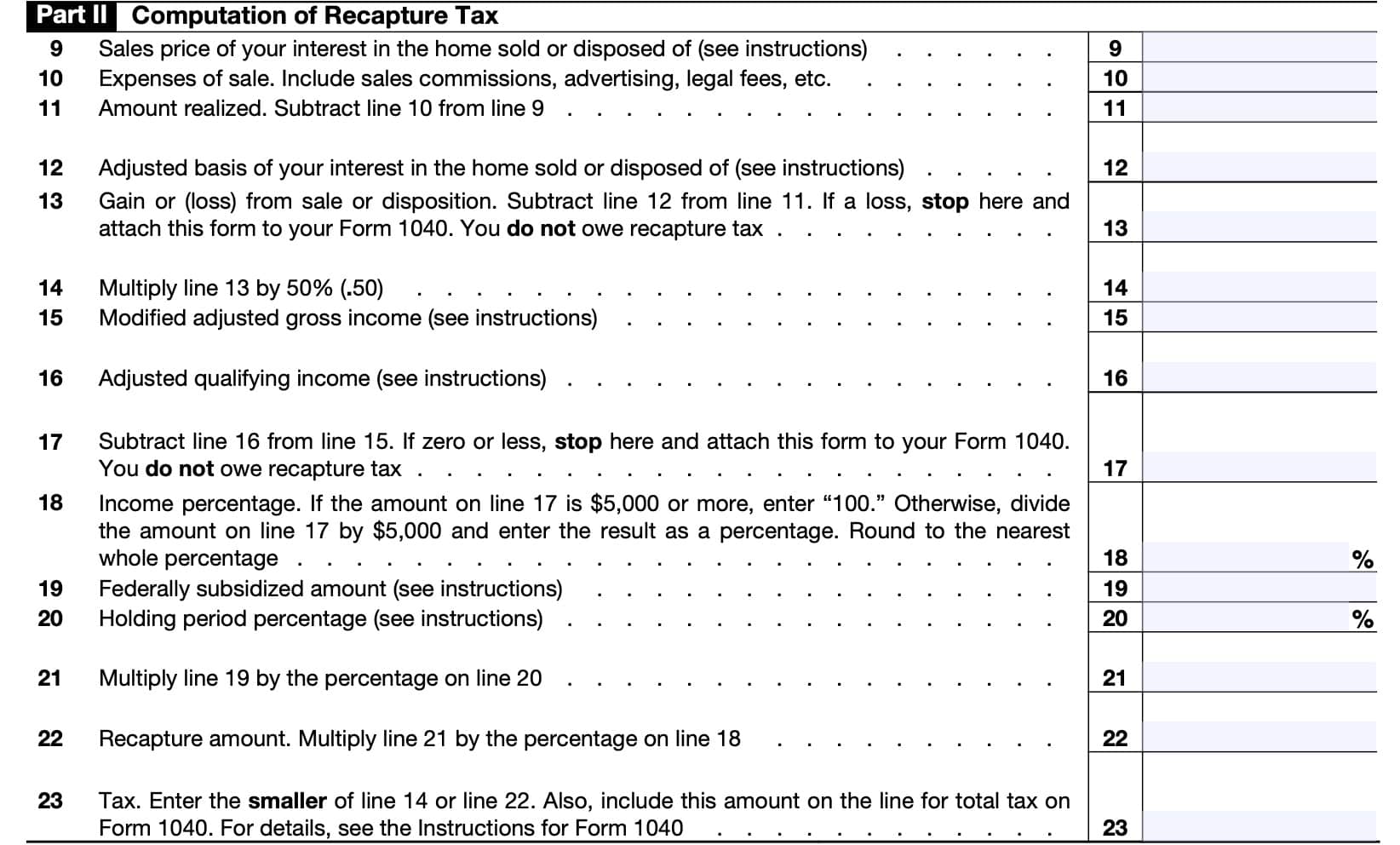 irs form 8828 part ii: computation of recapture tax