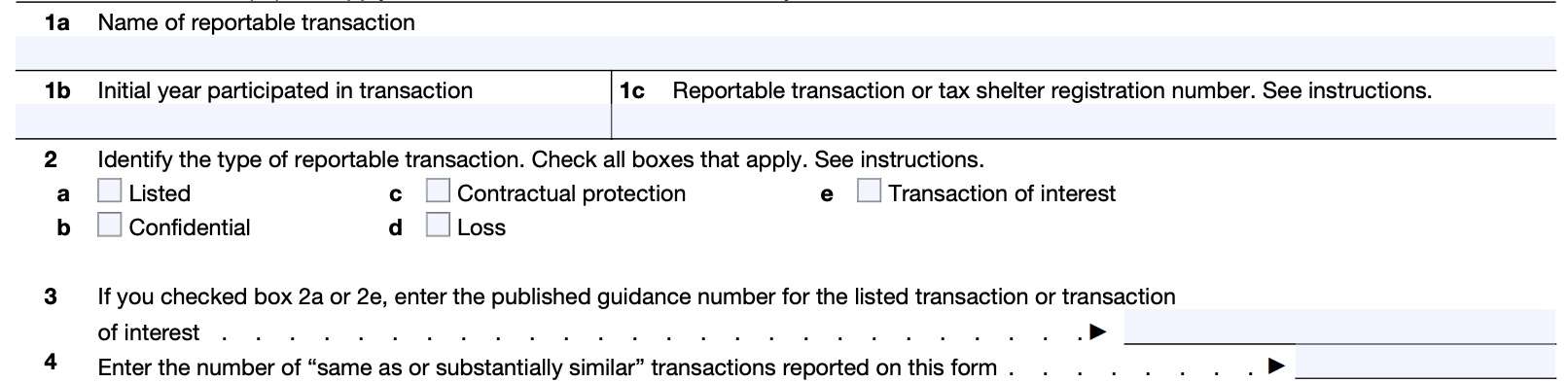 irs form 8886, lines 1 through 4