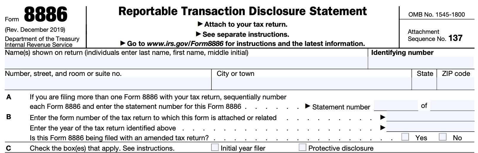 irs form 8886, reportable transaction disclosure statement