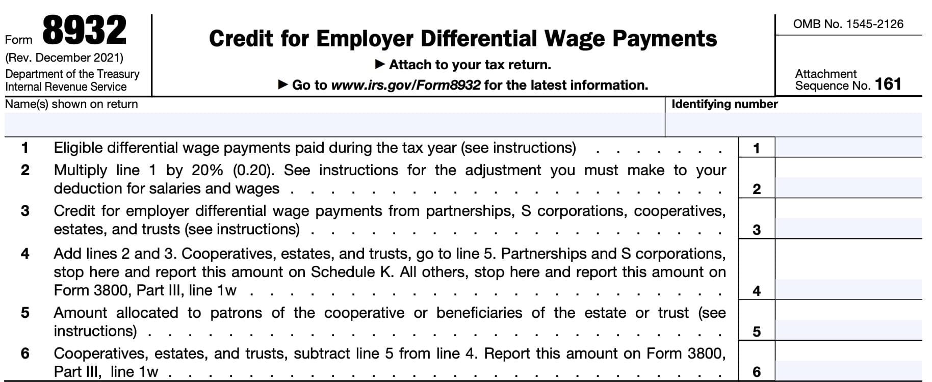 irs form 8932, credit for employer differential wage payments
