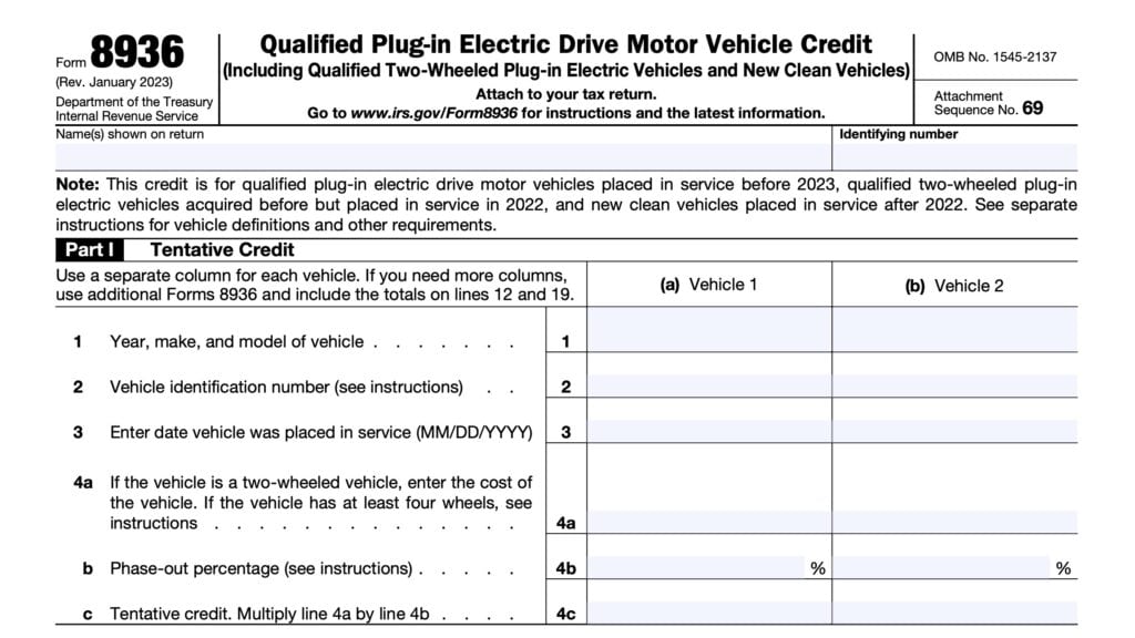 irs form 8936: Qualified plug-in electric drive motor vehicle credit