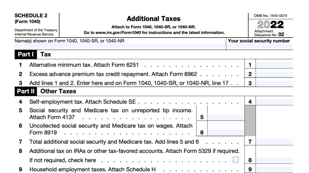 IRS Schedule 2, additional taxes