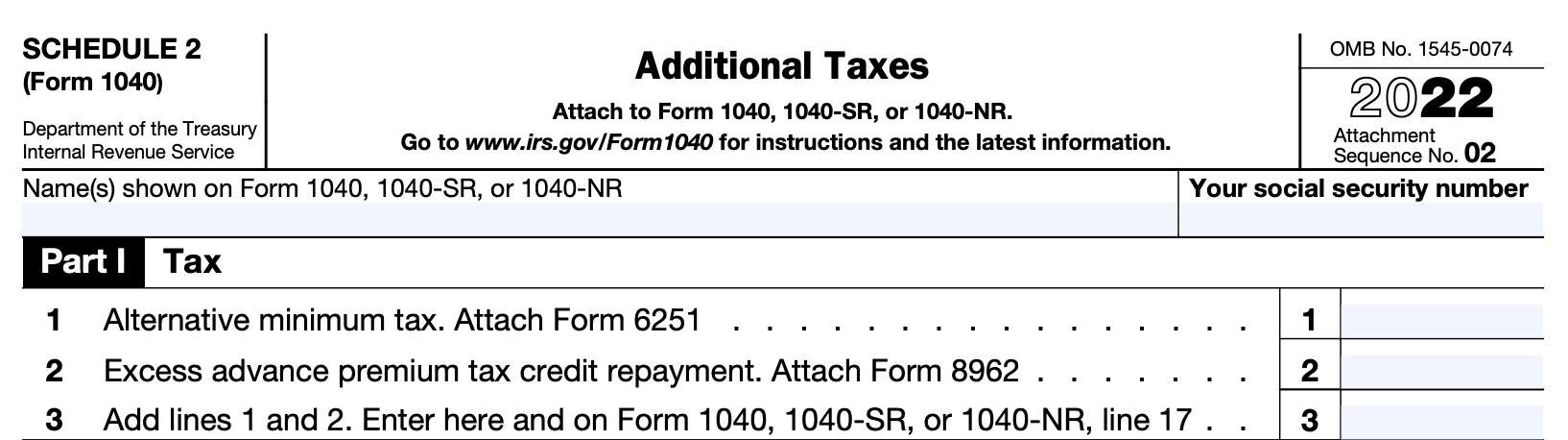 irs schedule 2, part I: Tax