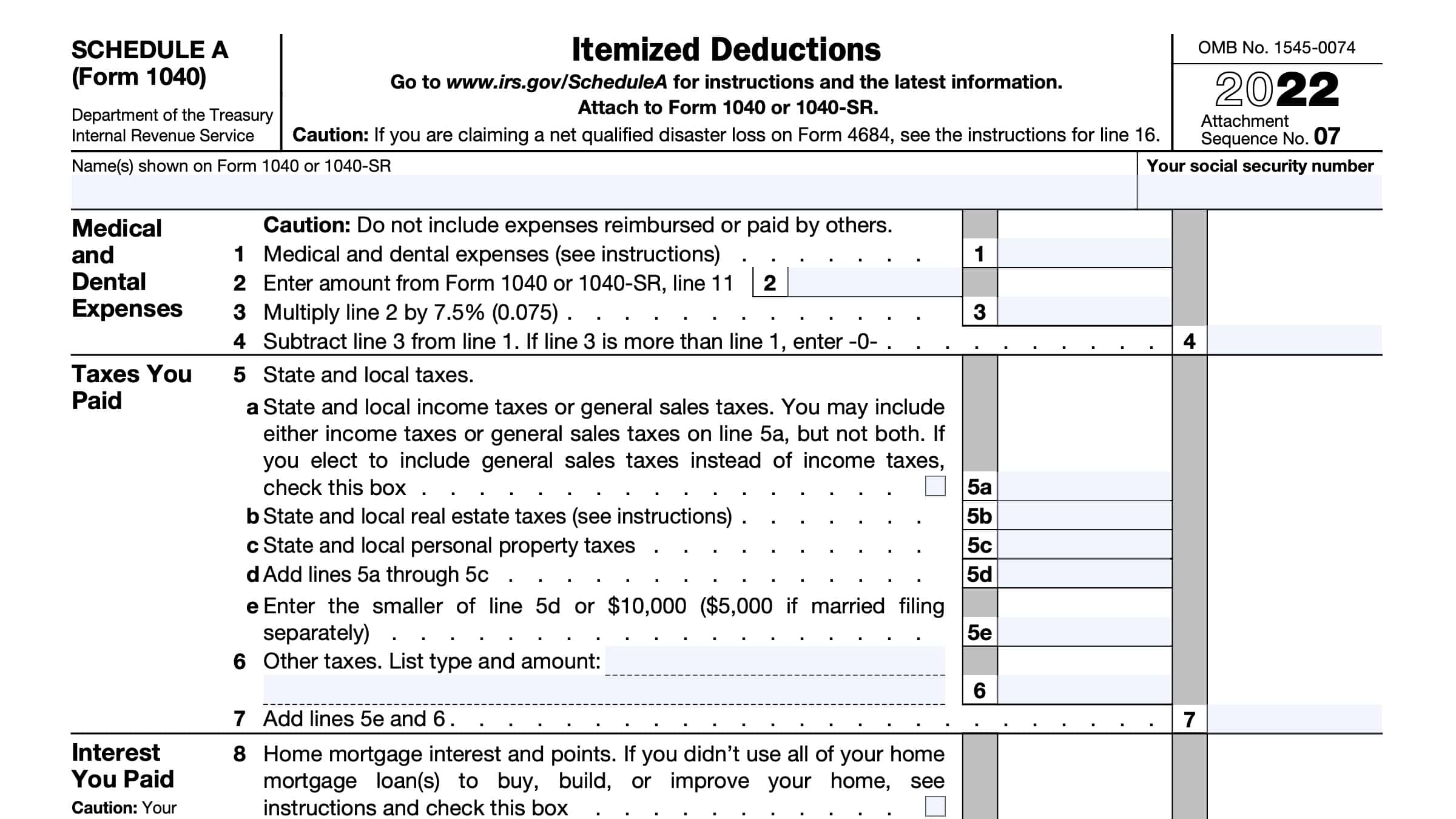 IRS Schedule A Instructions Itemized Deductions