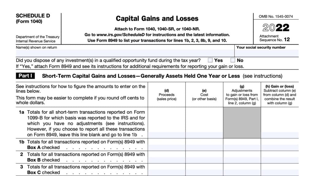 irs schedule d: capital gains and losses