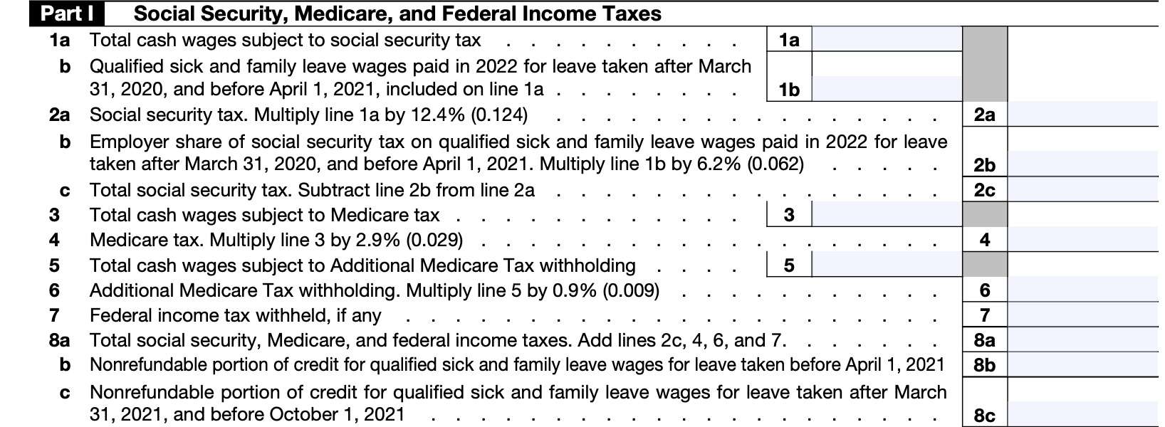 irs schedule h, part I: Social Security, medicare, and federal income taxes