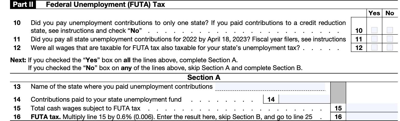 Part II: Federal Unemployment (FUTA) tax
