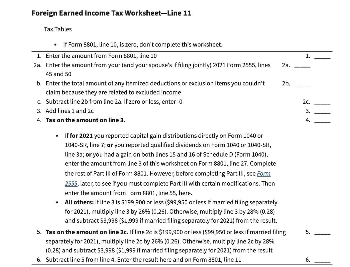 line 11 foreign earned income tax worksheet