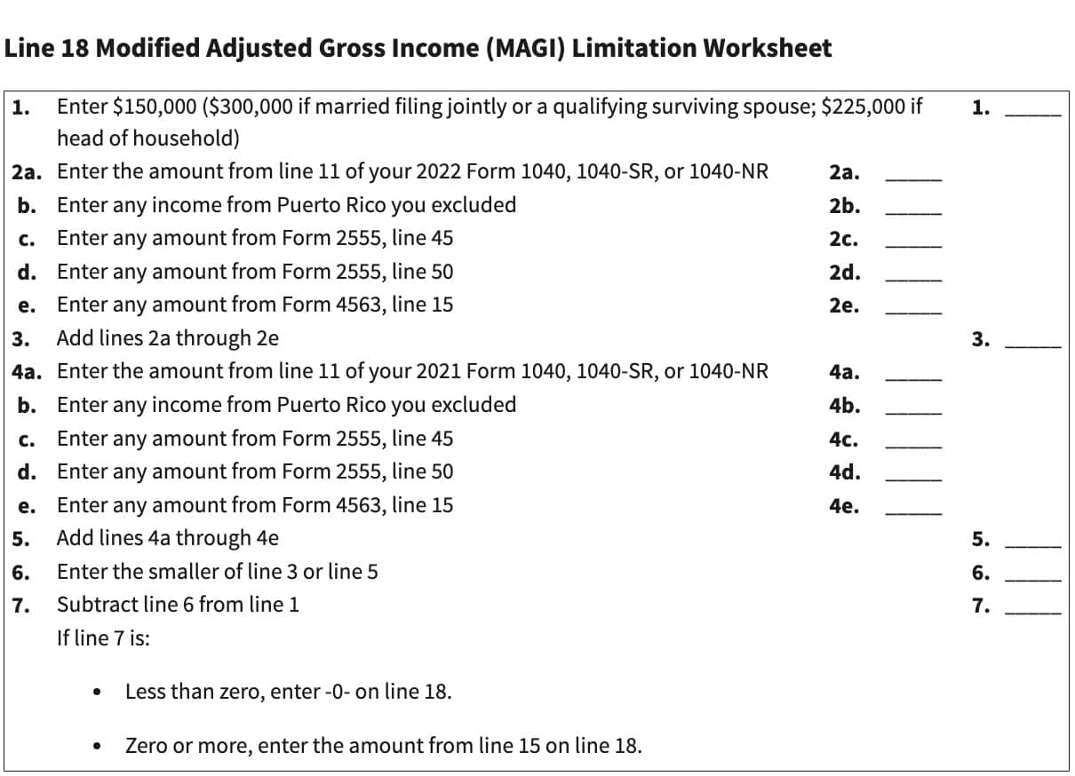 line 18 modified adjusted gross income (MAGI) worksheet