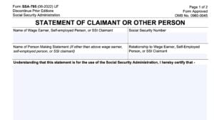 form ssa 795, statement of claimant or other person