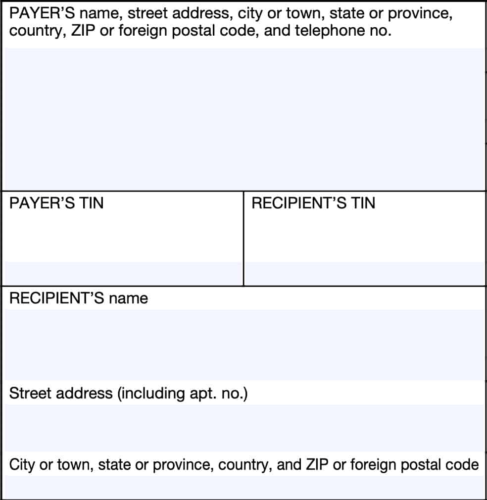 left side of IRS Form 1099-R contains information about the payer and recipient