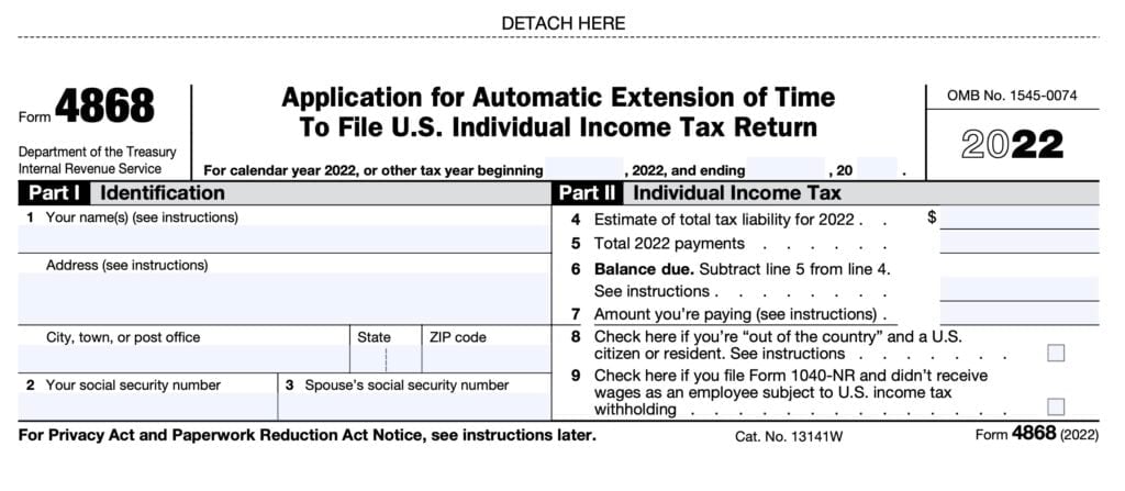 irs form 4868, application for automatic extension of time to file U.S. individual income tax return