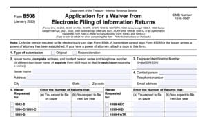 irs form 8508: application for a waiver from electronic filing of information returns
