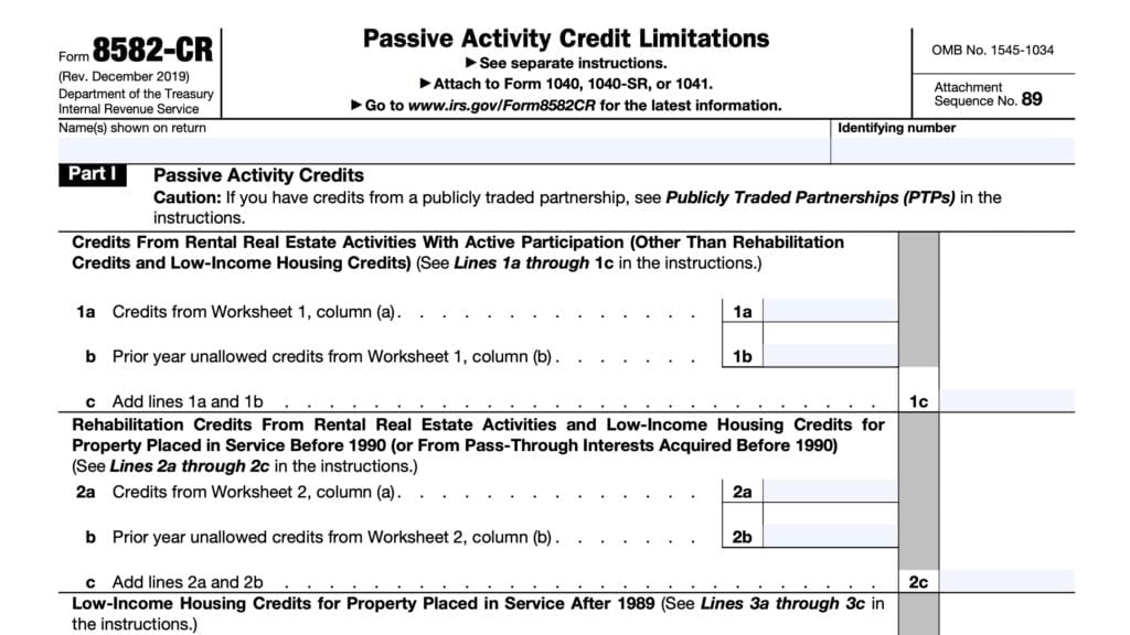 irs form 8582-CR, passive activity credit limitations