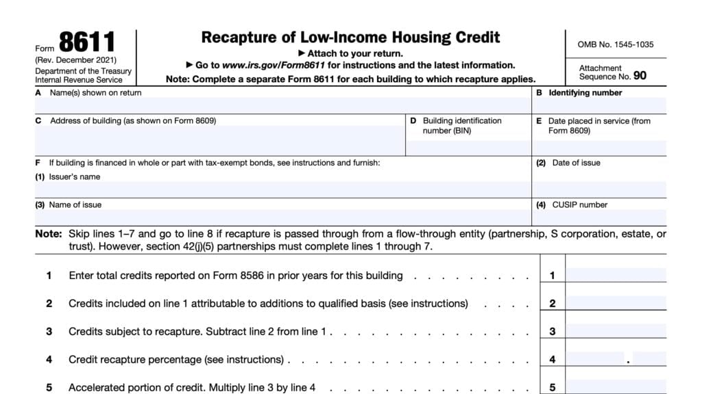 irs form 8611, recapture of low-income housing credit