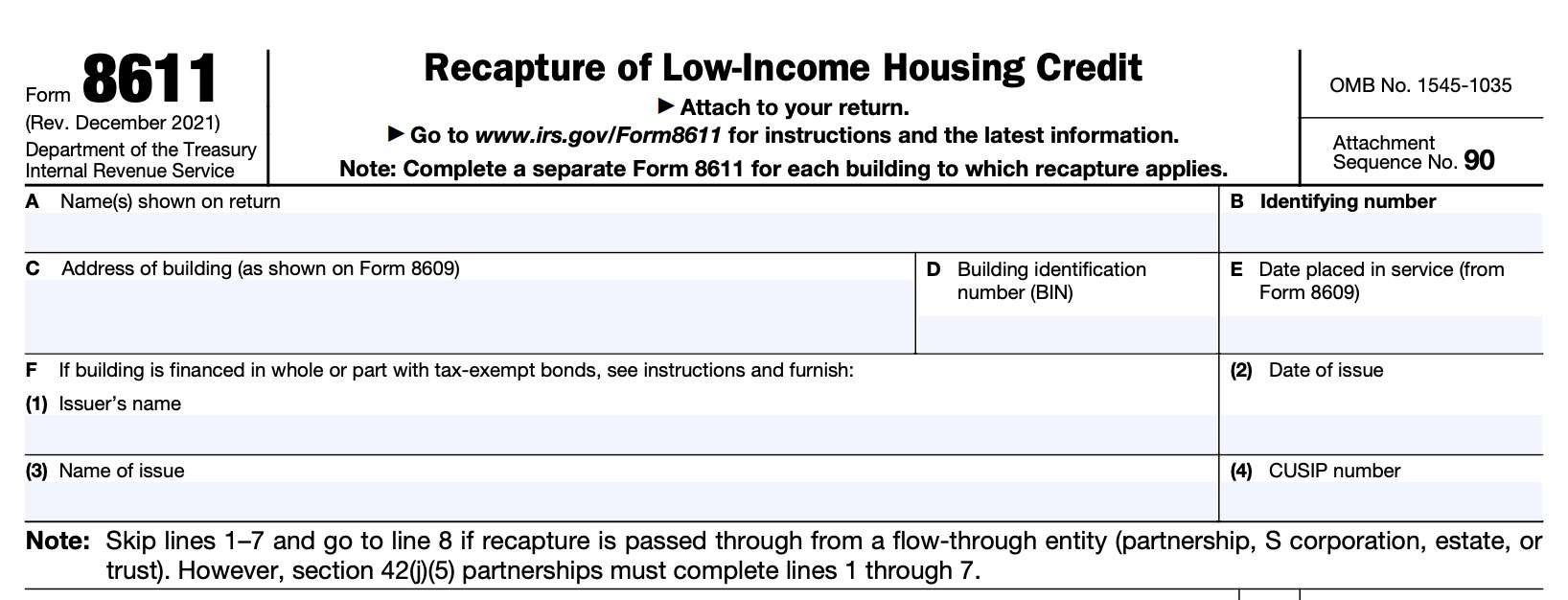 irs form 8611 recapture of low-income housing credit, taxpayer and building information