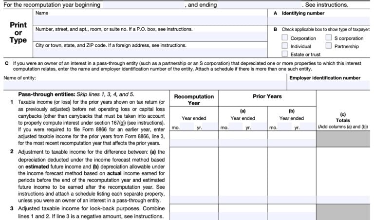 IRS Form 8866 Instructions - Interest Under the Look-Back Method