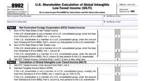 IRS Form 8992, U.S. Shareholder Calculation of global intangible low-taxed income (GILTI)