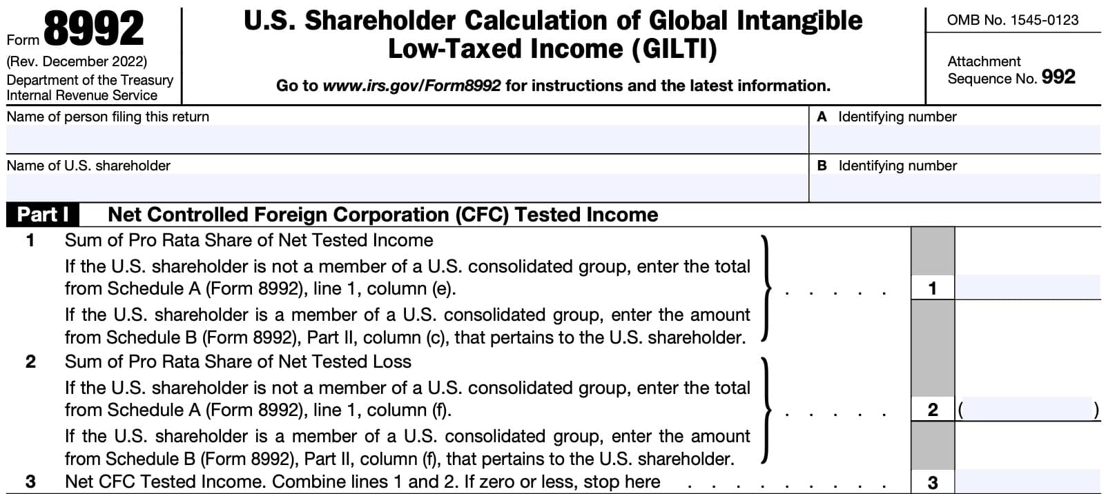 irs form 8992, part i: net controlled foreign corporation tested income