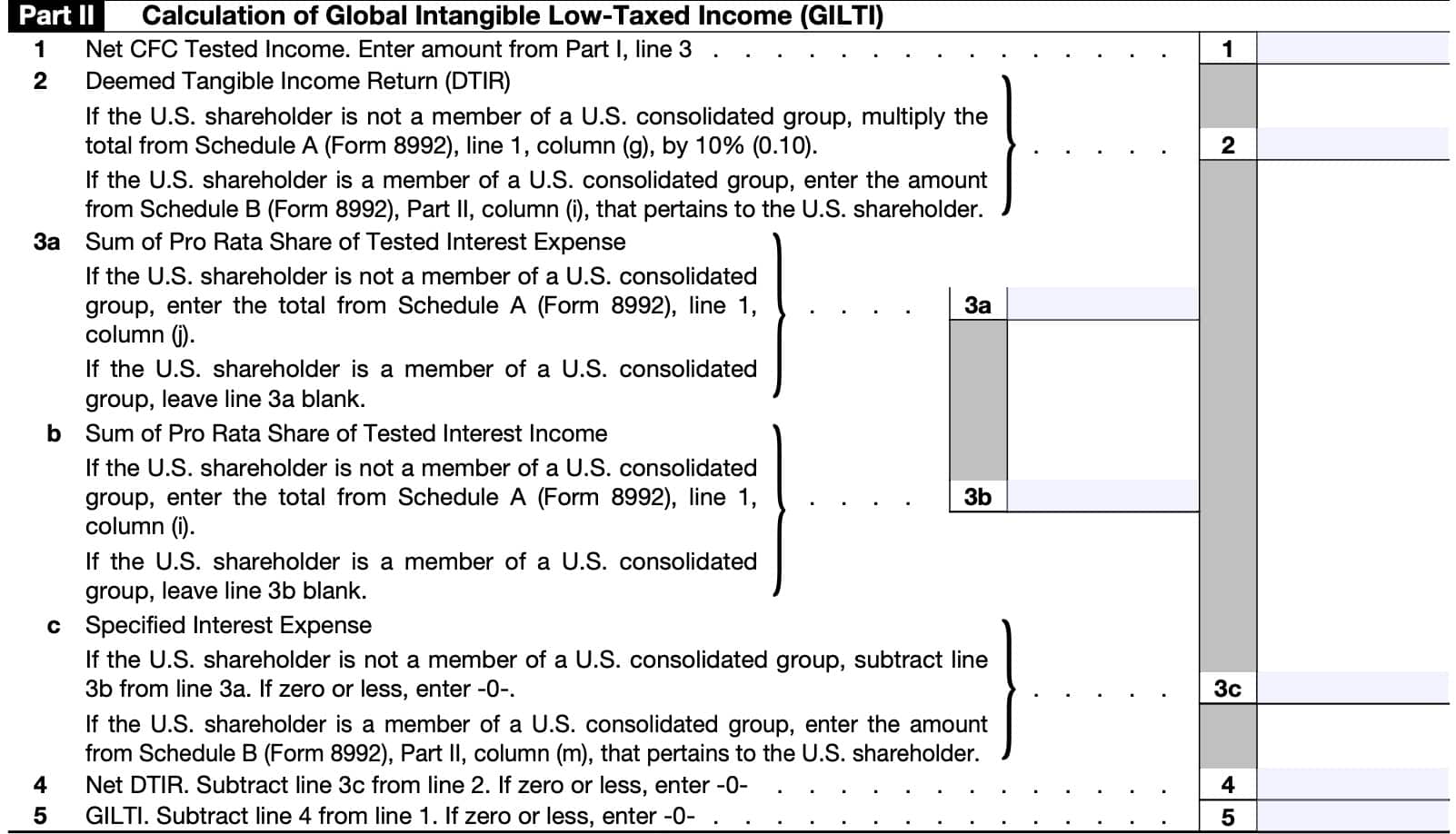 irs form 8992, part ii: calculation of global intangible low-taxed income (gilti)