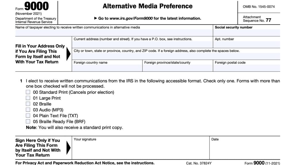 irs form 9000, alternative media preference