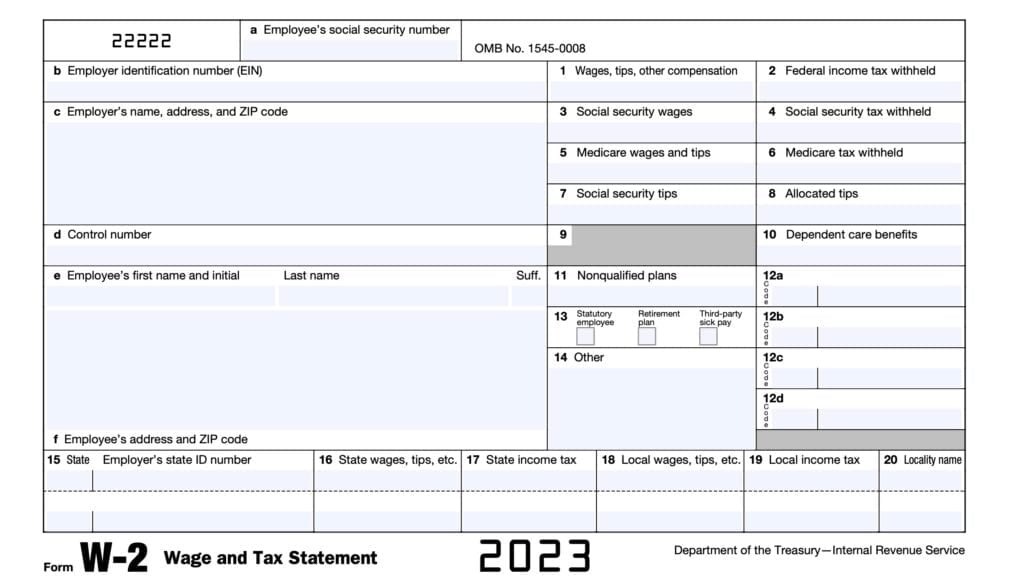 IRS Form w-2, wage and tax statement