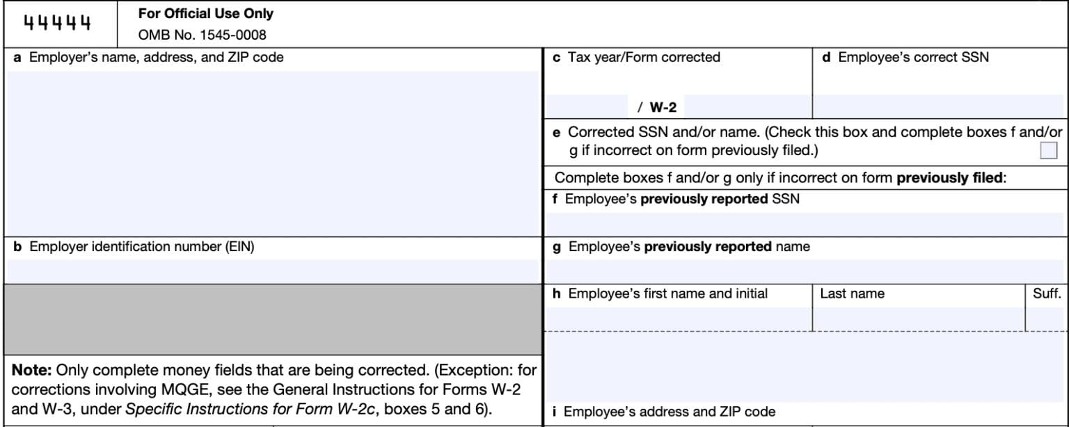 IRS Form W-2c Instructions - Corrected Wage and Tax Statement