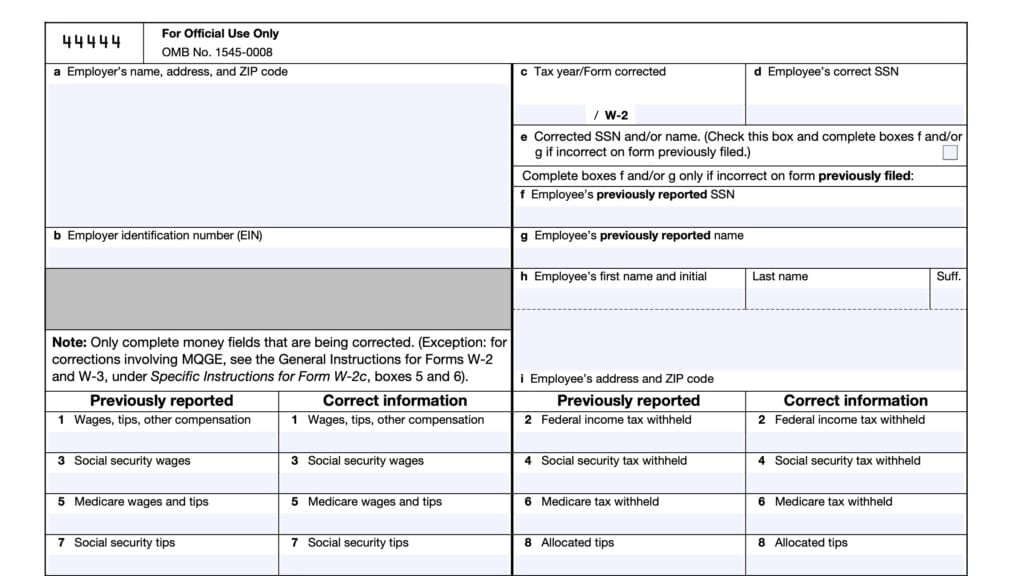 irs form w-2c, corrected wage statement