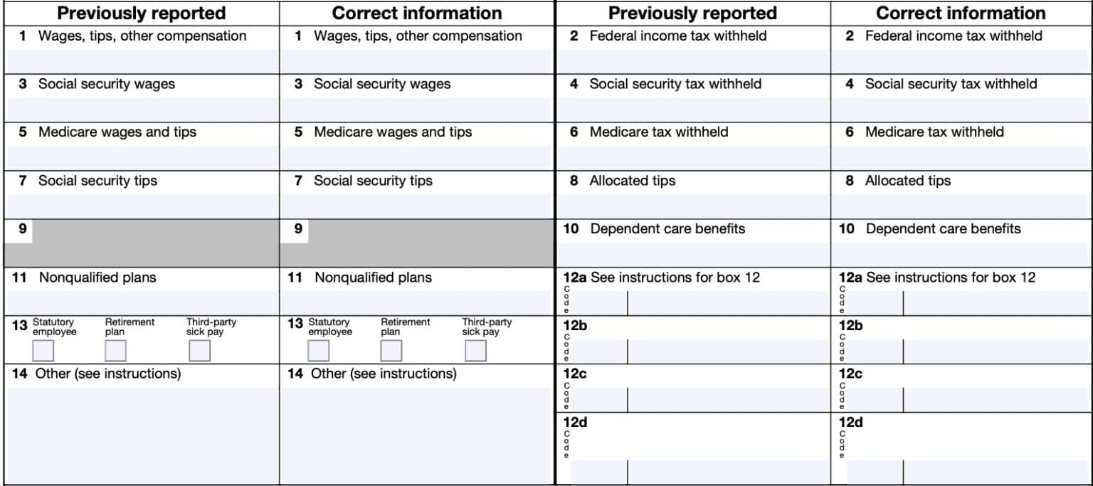 IRS Form W-2c Instructions - Corrected Wage and Tax Statement