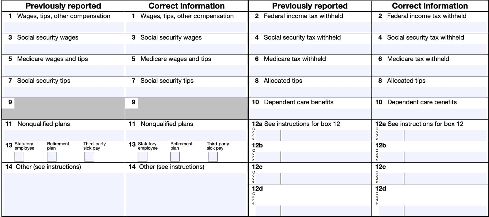 IRS Form w-2c, federal income tax information
