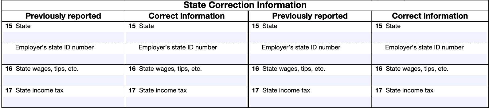 IRS Form w-2c, state income tax information