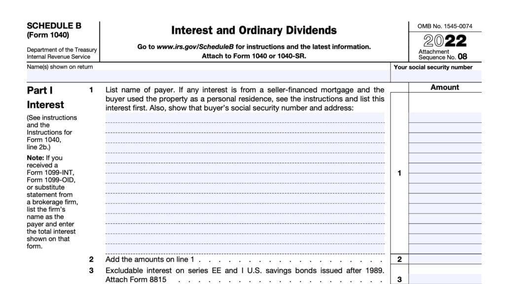 irs schedule b, interest and ordinary dividends