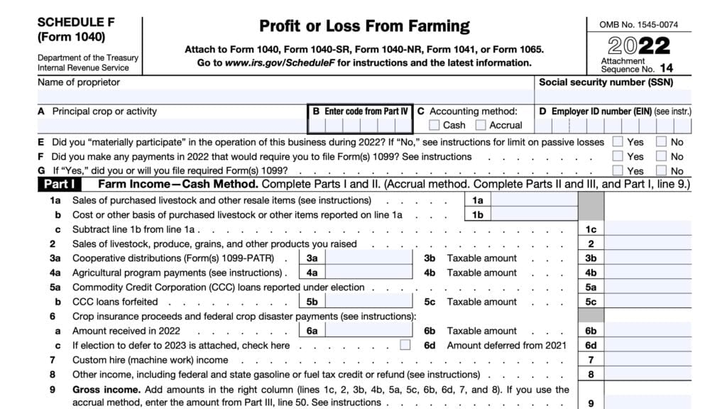 irs schedule f, profit or loss from farming