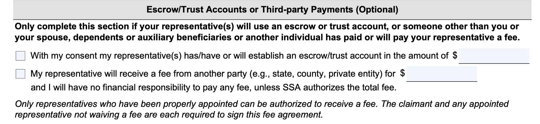 escrow/trust accounts or third party payments