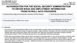 form ssa 8240, authorization for the social security administration to obtain wage and employment information from payroll data providers