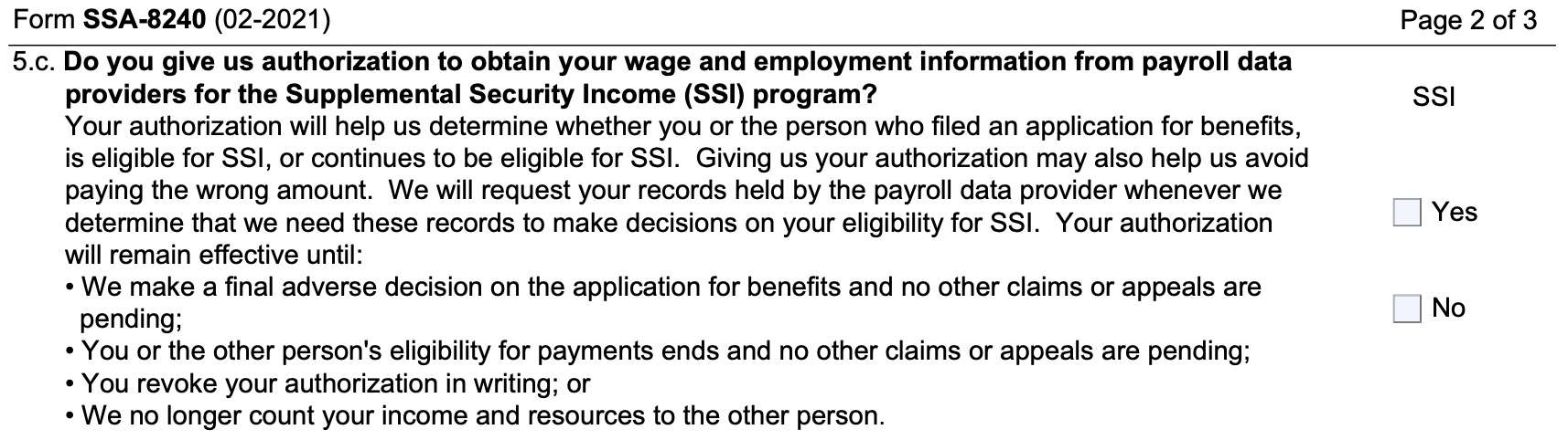 ssi question