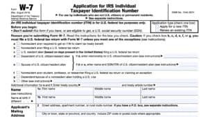 irs form w-7, application for IRS individual taxpayer identification number