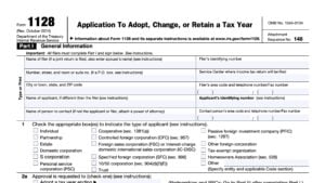 irs form 1128, application to adopt, change, or retain a tax year