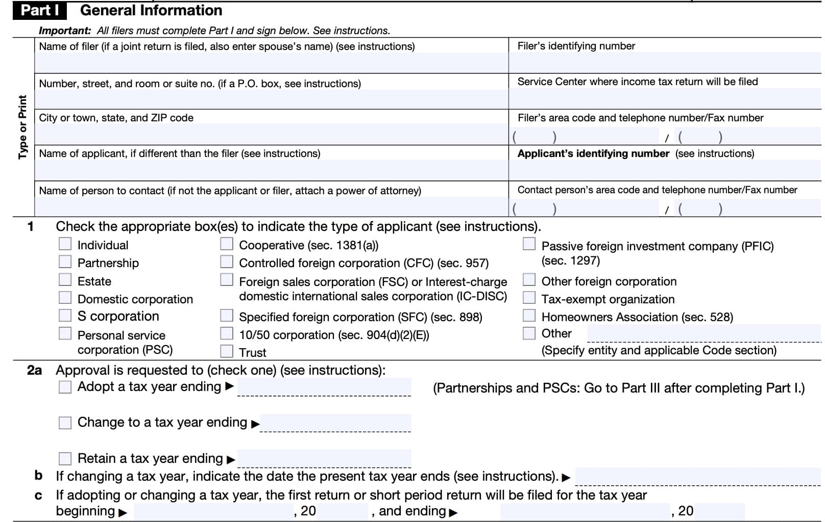irs form 1128, part i, general information