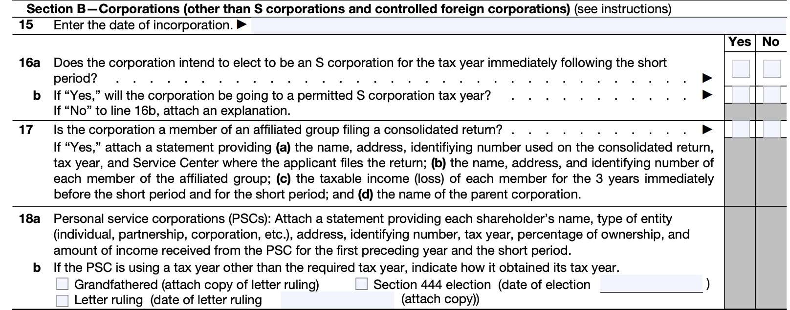 irs form 1128, part iii, section b, corporations