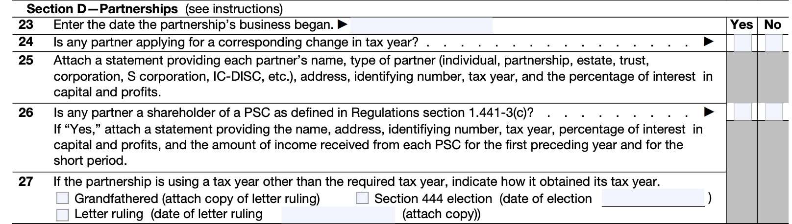 irs form 1128, part iii, section d, partnerships