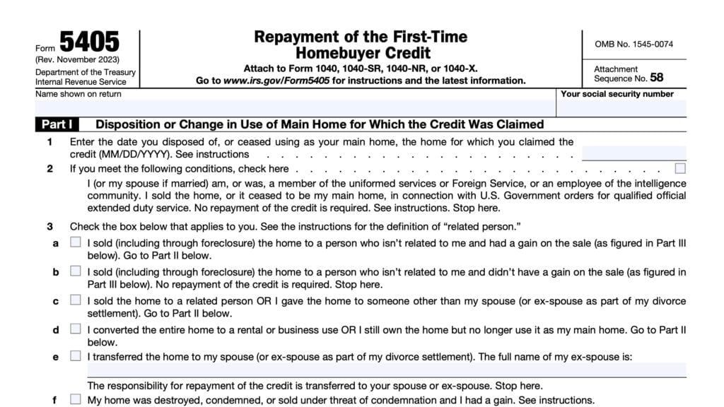 irs form 5405, repayment of the first-time homebuyer credit