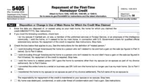 irs form 5405, repayment of the first-time homebuyer credit