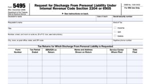 irs form 5495, request for discharge from personal liability under internal revenue code section 2204 or 6905