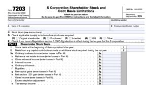 irs form 7203, s-corporation shareholder stock and debt basis limitations