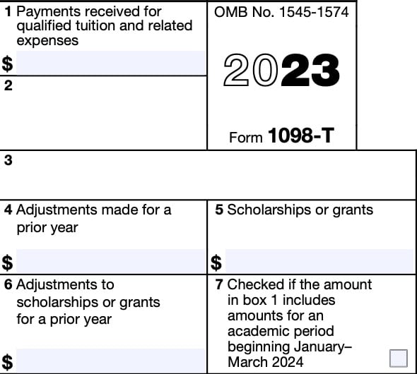 irs form 1098-t, boxes 1 through 7
